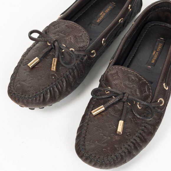 Louis Vuitton Gloria Brown Monogram-Embossed Leather Flat Loafers - Picture 7 of 14